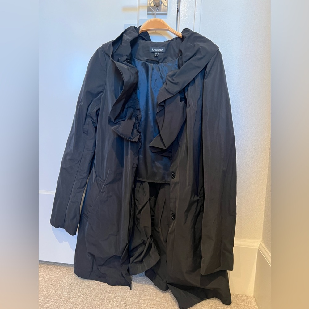 bebe ruffle trench coat